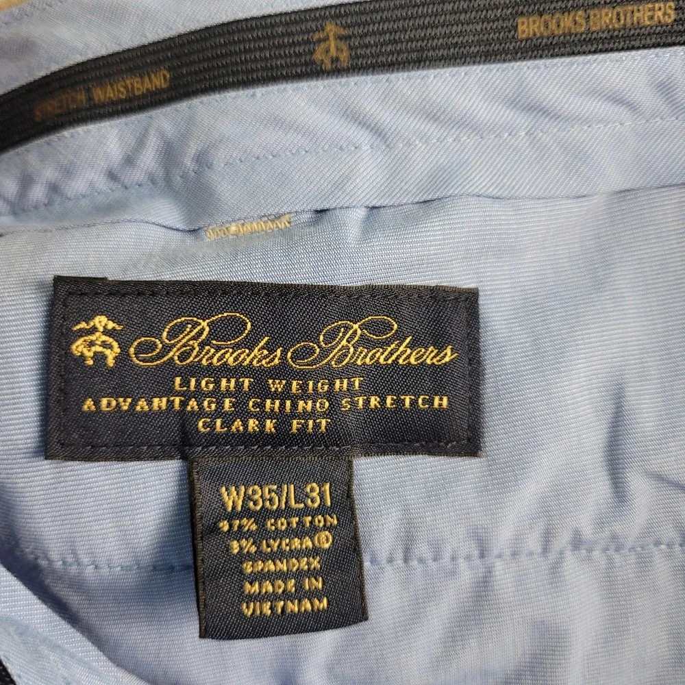 Brooks Brothers Clark Fit Pants 35x31 Beige Light Weight Advantage Chino Stretch